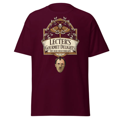 Lecter's Gourmet Delights Funny Horror T-Shirt - Maroon - T-Shirts Online