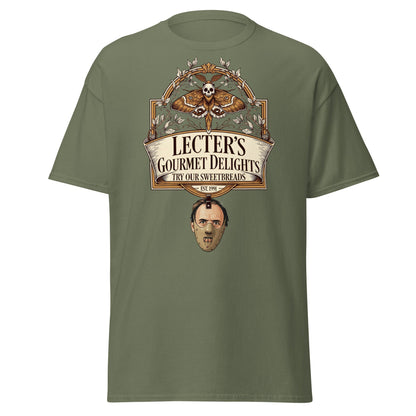 Lecter's Gourmet Delights Funny Horror T-Shirt - Military Green - T-Shirts Online