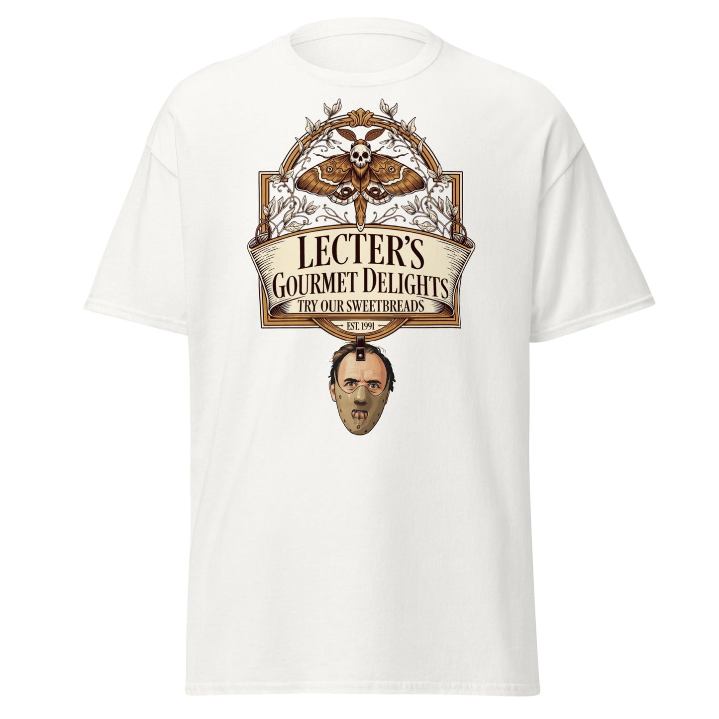 Lecter's Gourmet Delights Funny Horror T-Shirt - White - T-Shirts Online