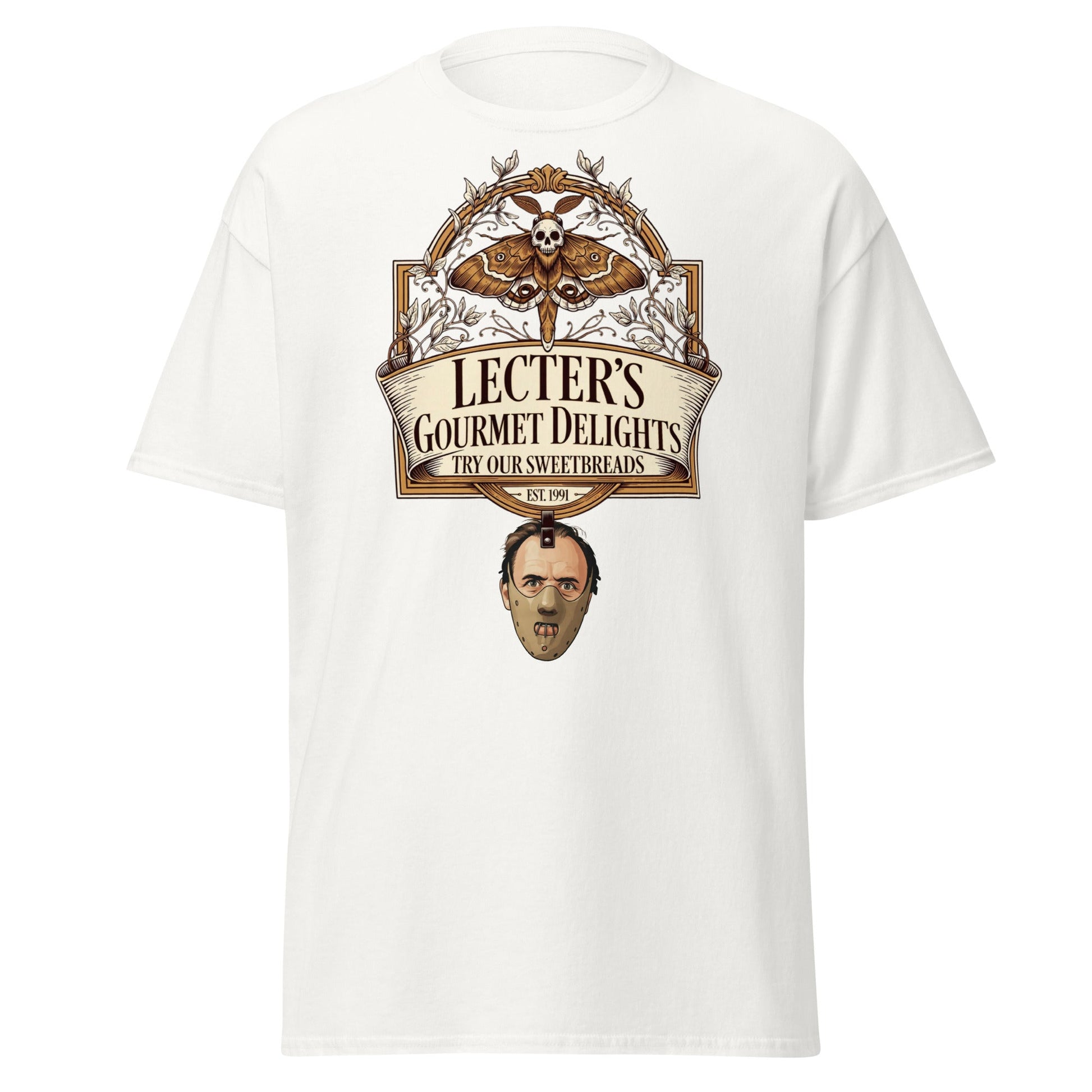 Lecter's Gourmet Delights Funny Horror T-Shirt - White - T-Shirts Online