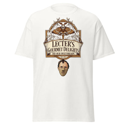 Lecter's Gourmet Delights Funny Horror T-Shirt - White - T-Shirts Online