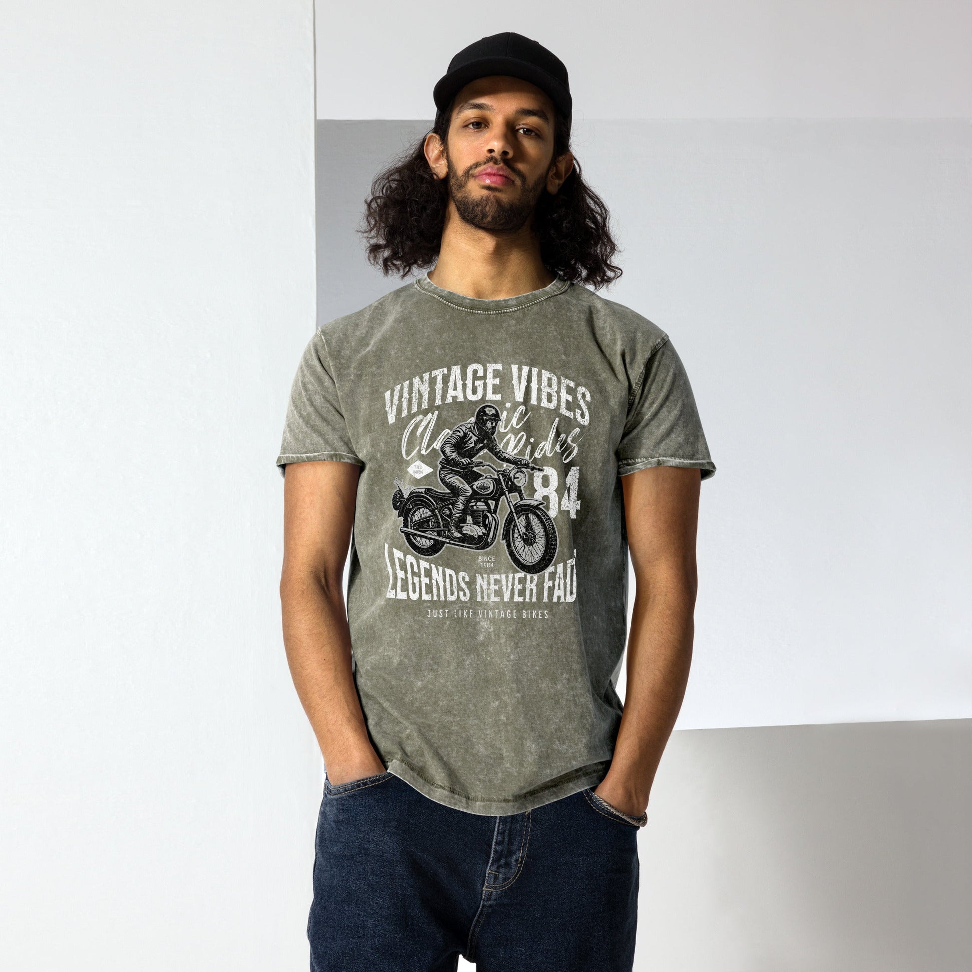 Legends Never Fade T-Shirt | Men's Denim Motorbike Tee - Black - T-Shirts Online