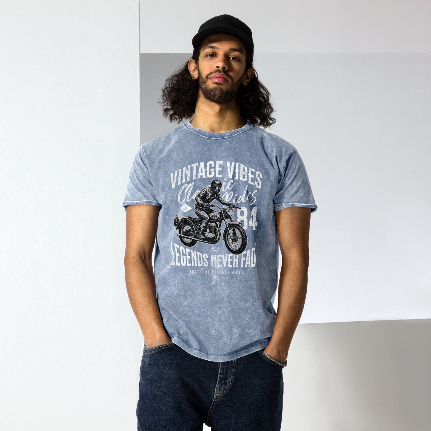Legends Never Fade T-Shirt | Men's Denim Motorbike Tee - Black - T-Shirts Online