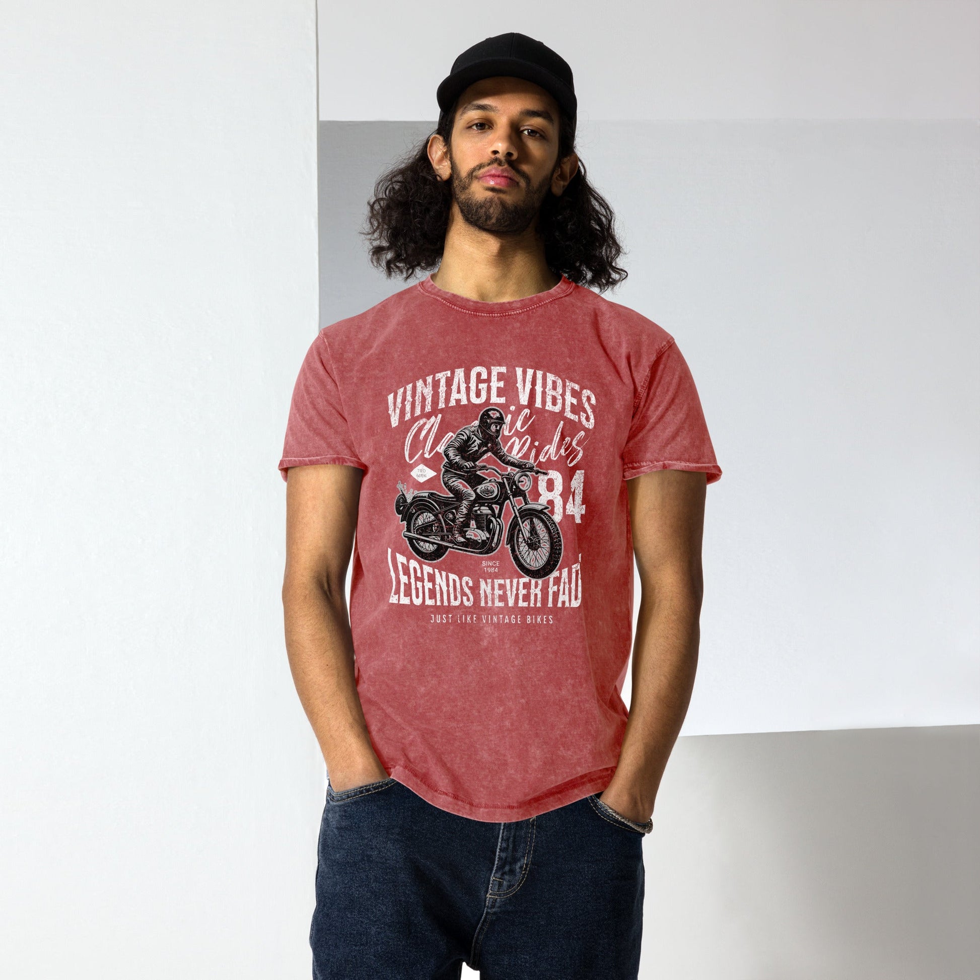 Legends Never Fade T-Shirt | Men's Denim Motorbike Tee - Black - T-Shirts Online