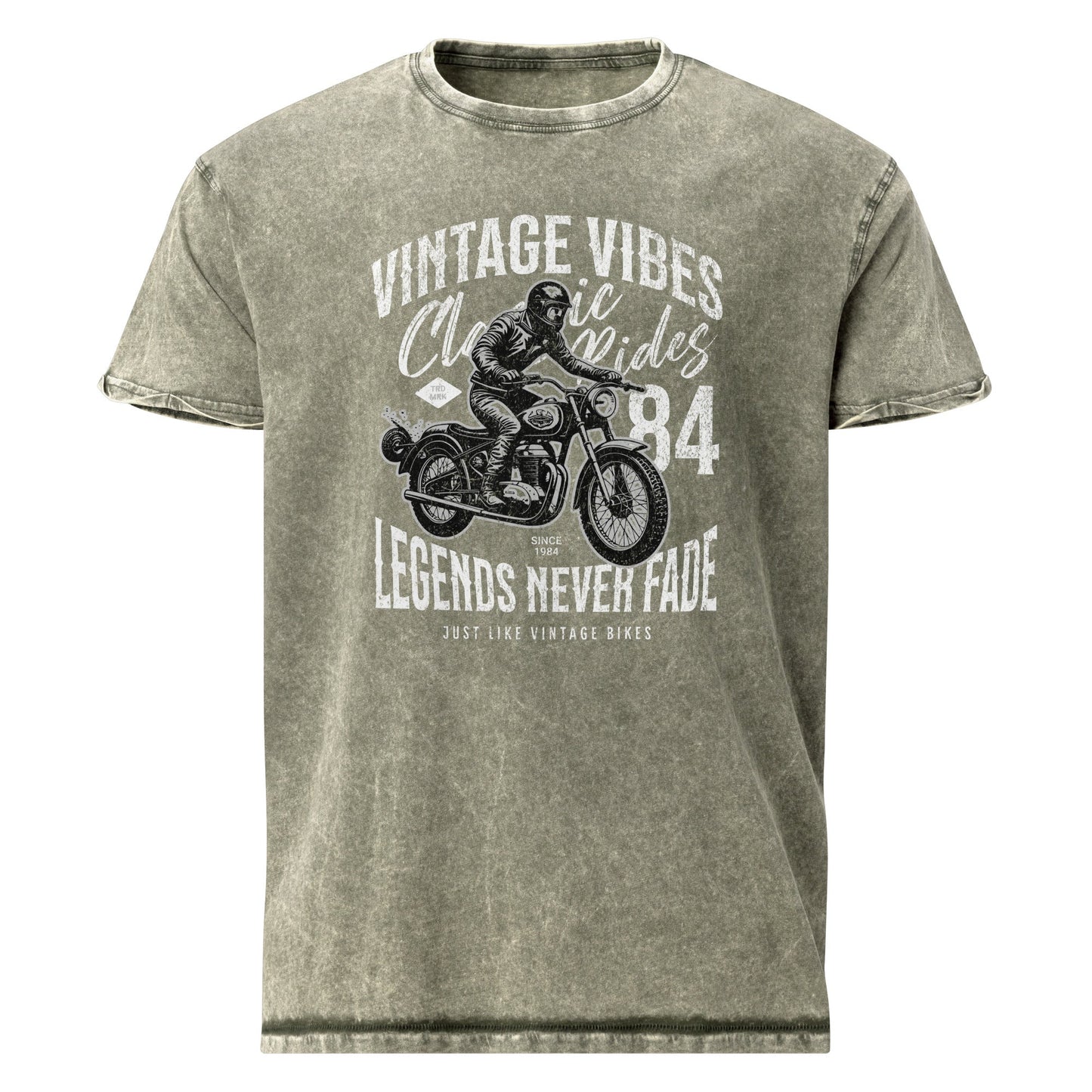 Legends Never Fade T-Shirt | Men's Denim Motorbike Tee - Dark Army Green - T-Shirts Online
