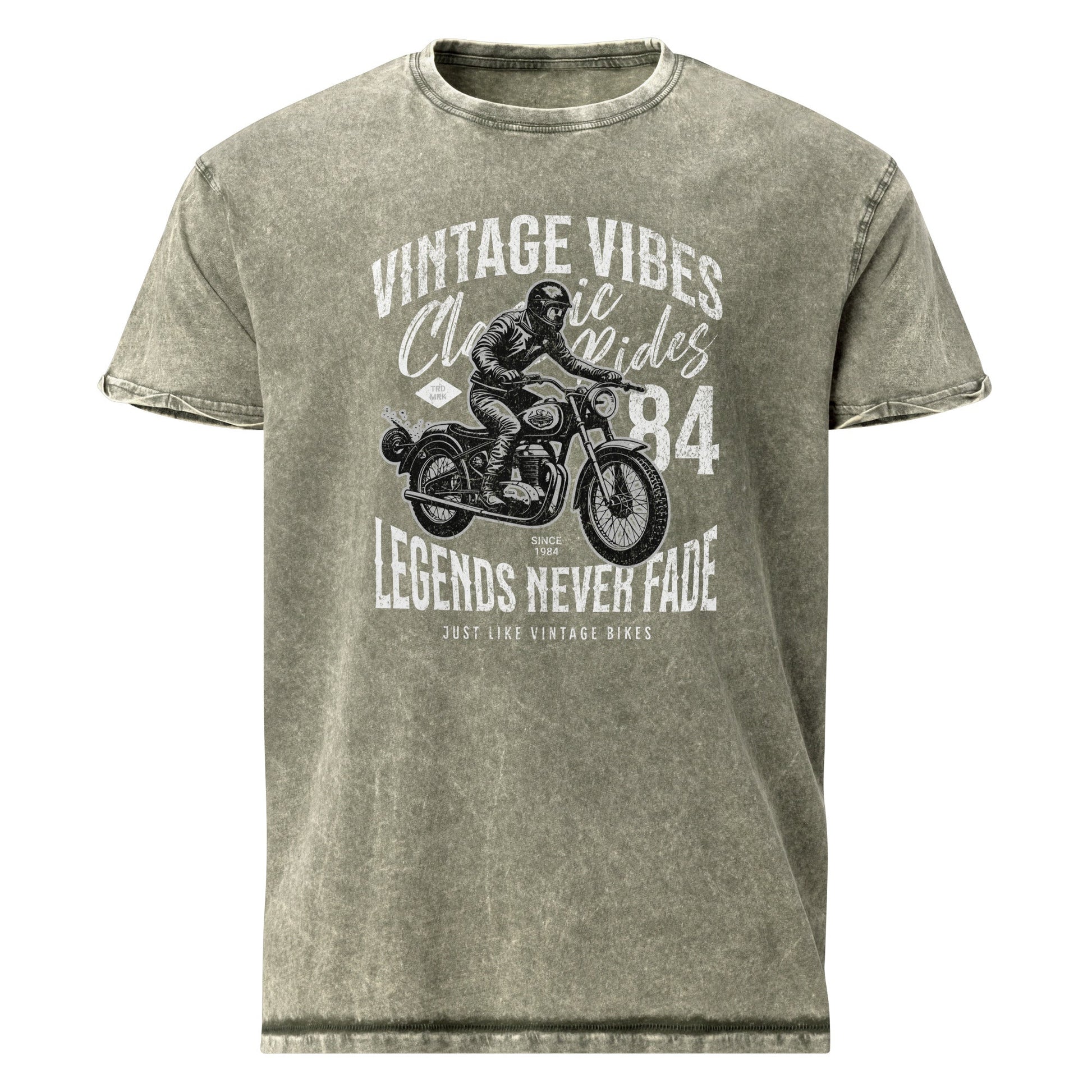 Legends Never Fade T-Shirt | Men's Denim Motorbike Tee - Dark Army Green - T-Shirts Online