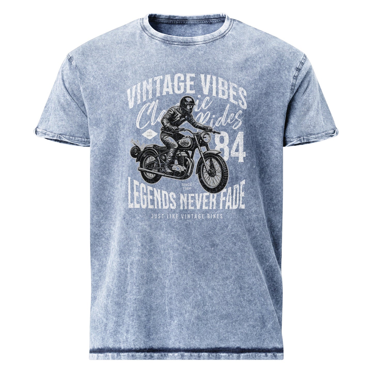 Legends Never Fade T-Shirt | Men's Denim Motorbike Tee - Denim Blue - T-Shirts Online