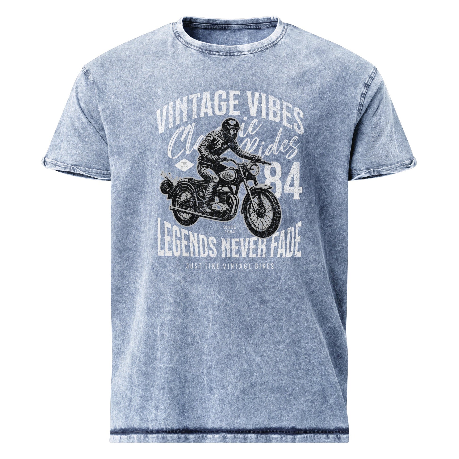 Legends Never Fade T-Shirt | Men's Denim Motorbike Tee - Denim Blue - T-Shirts Online