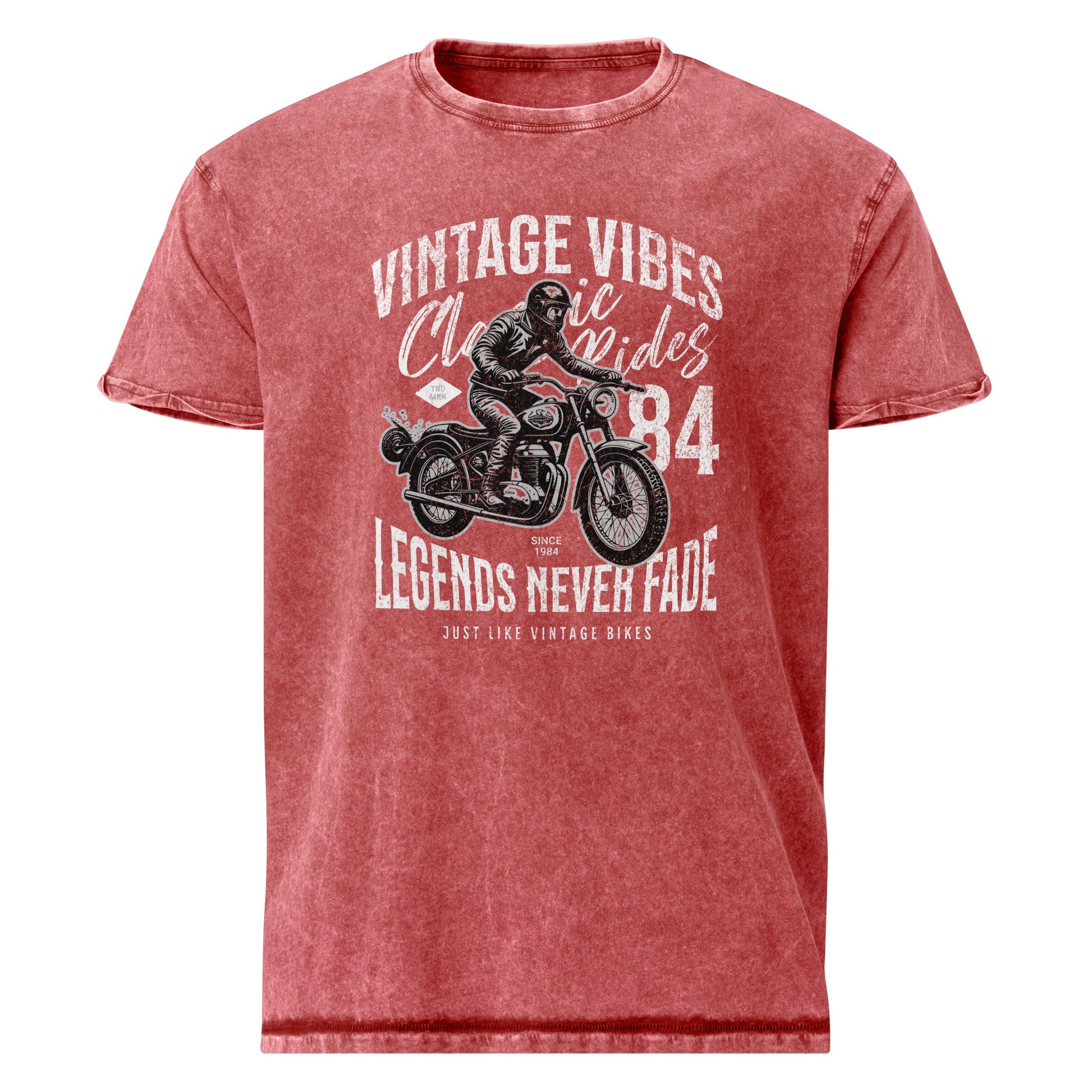 Legends Never Fade T-Shirt | Men's Denim Motorbike Tee - Garnet Red - T-Shirts Online