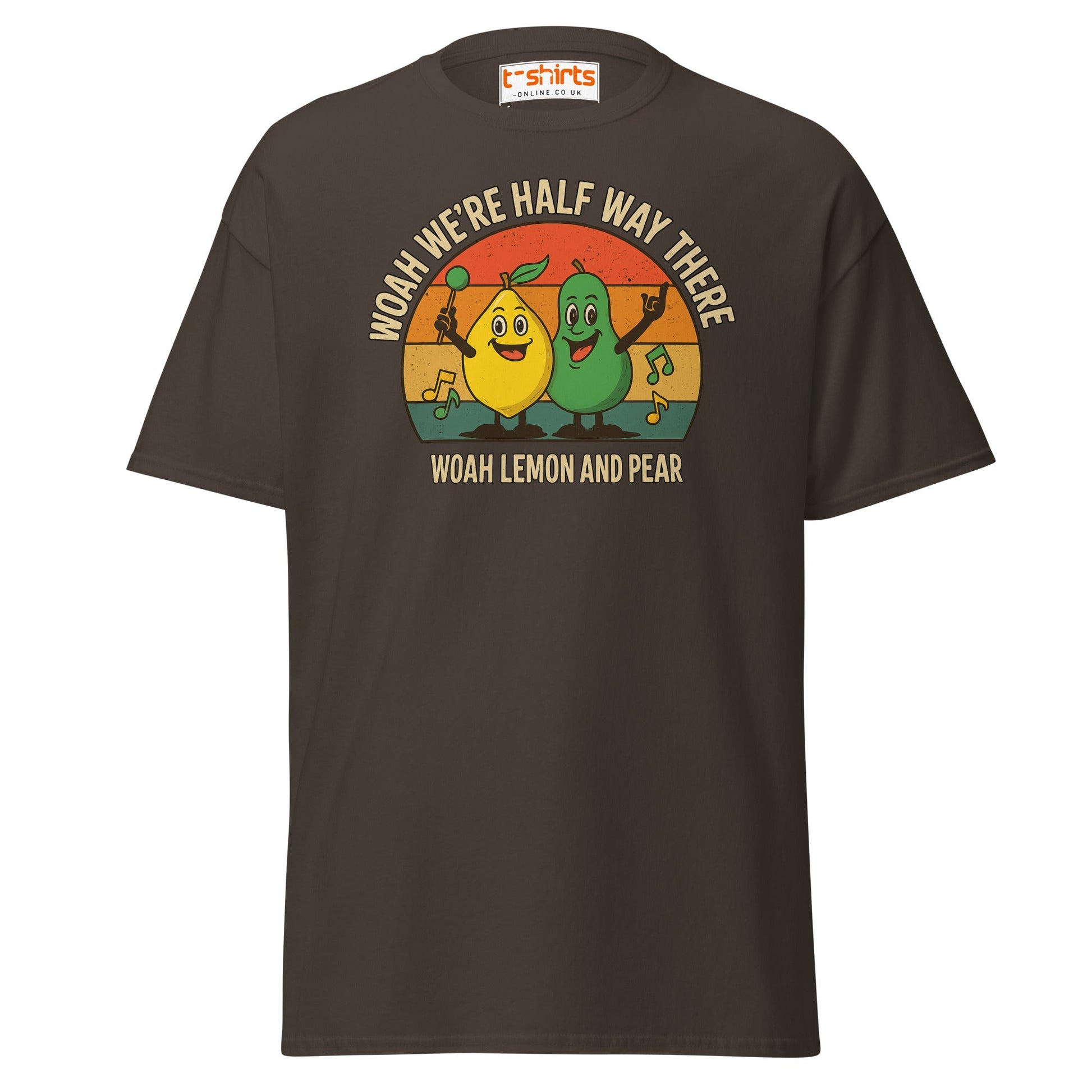 Lemon and Pear Funny Retro Singing T-Shirt - Dark Chocolate - T-Shirts Online