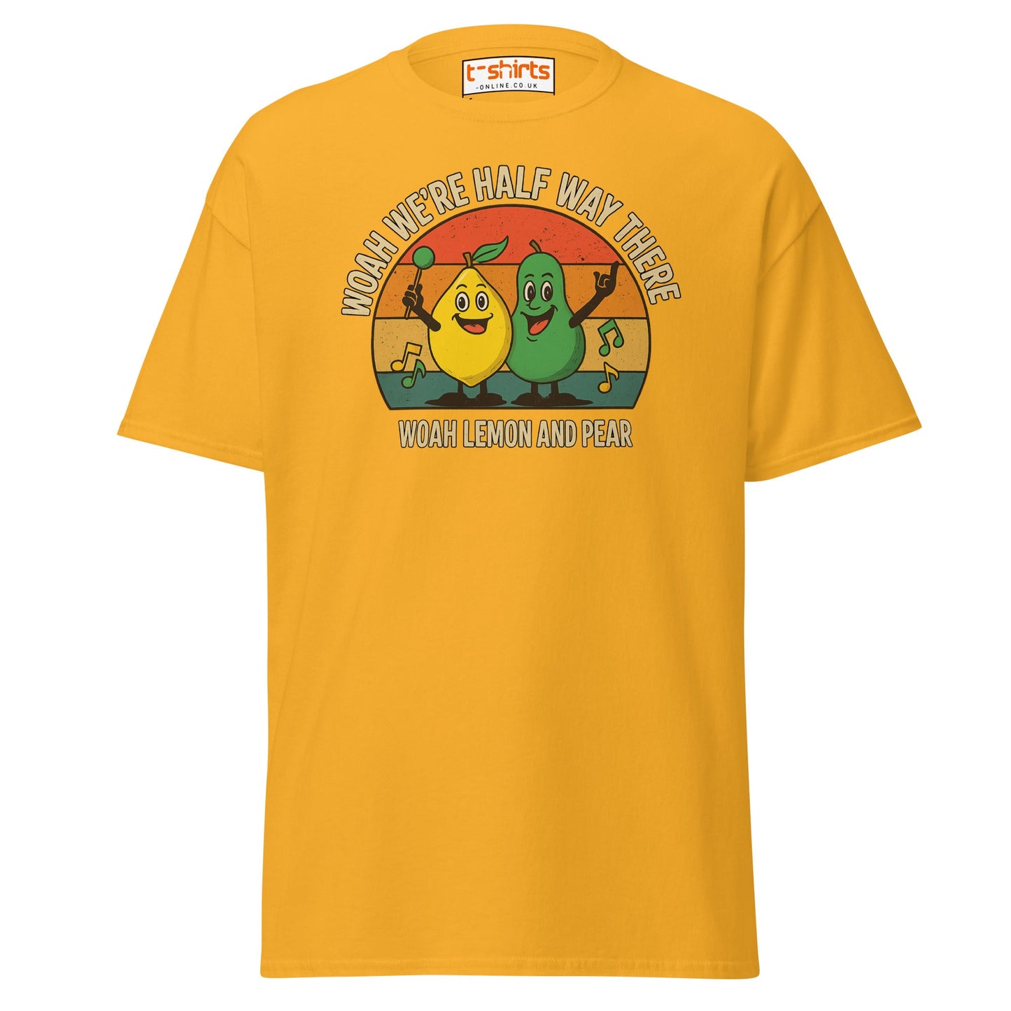 Lemon and Pear Funny Retro Singing T-Shirt - Gold - T-Shirts Online
