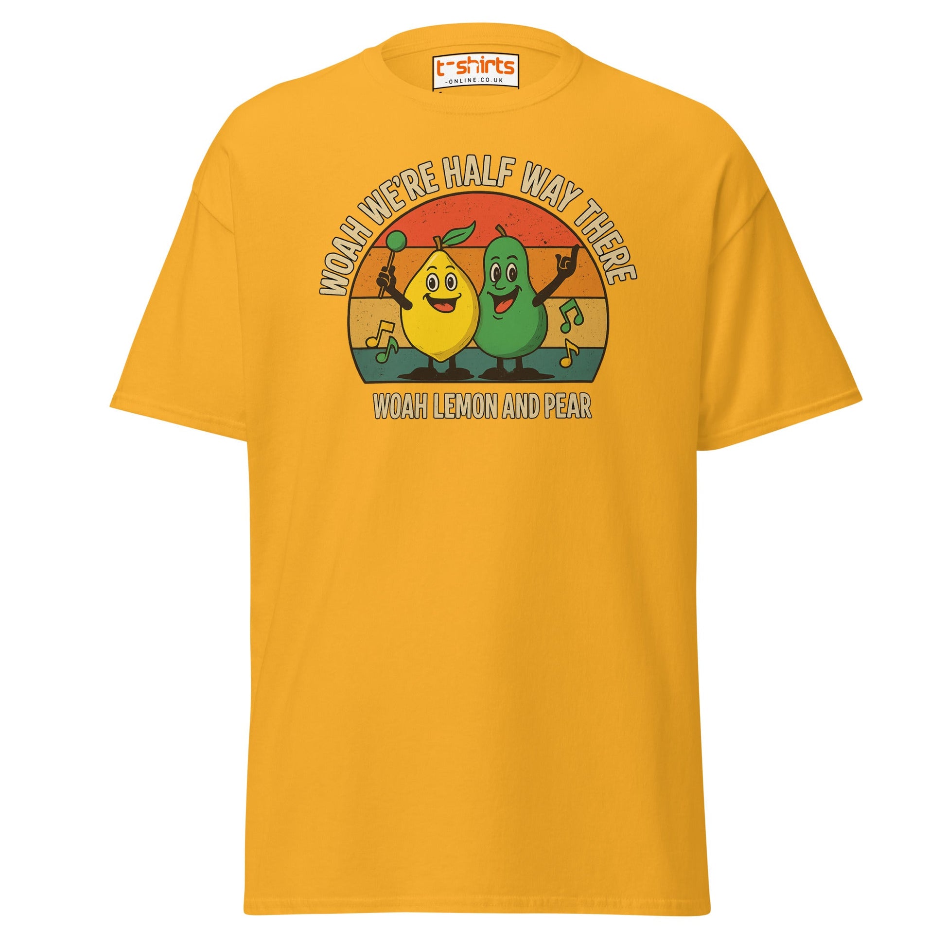Lemon and Pear Funny Retro Singing T-Shirt - Gold - T-Shirts Online