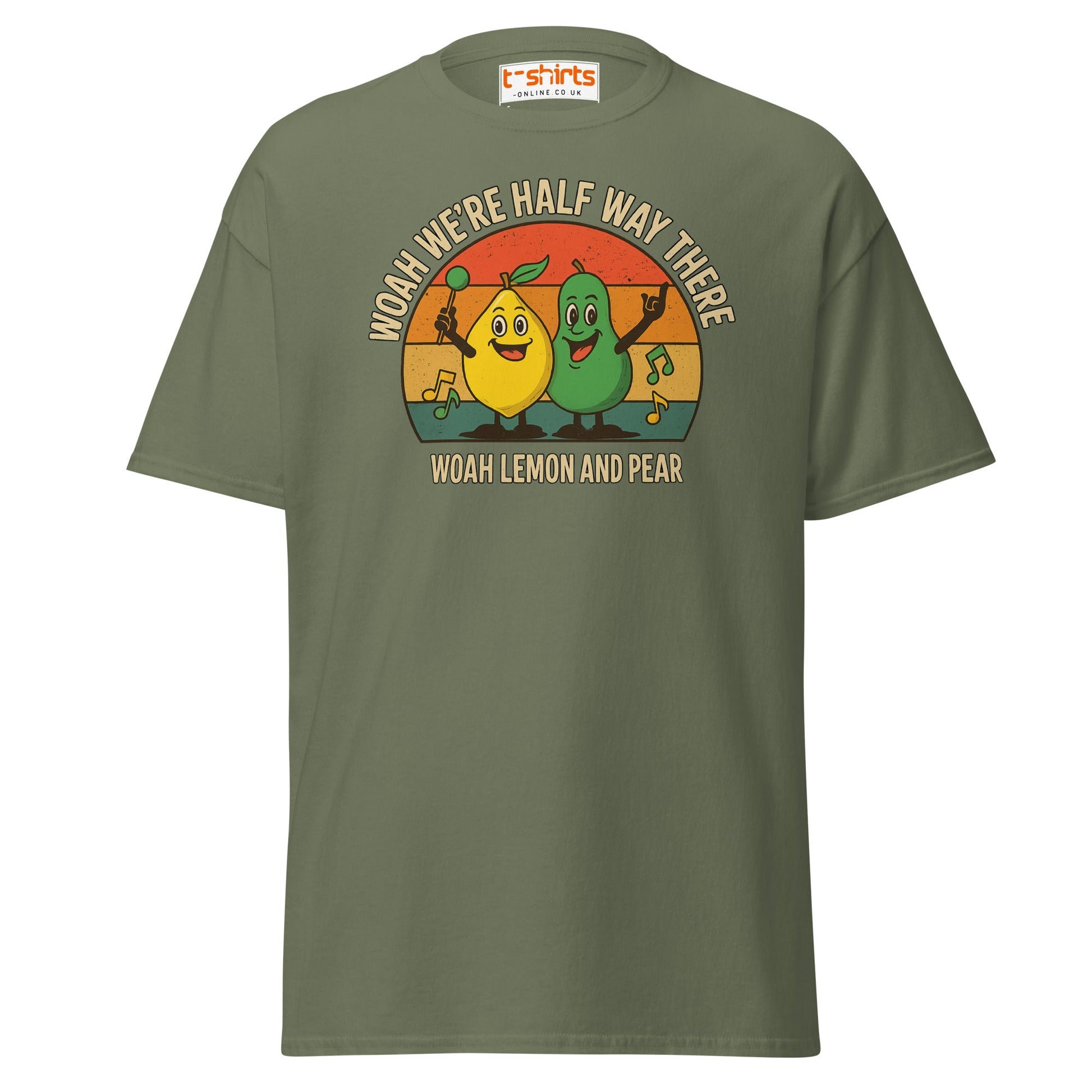 Lemon and Pear Funny Retro Singing T-Shirt - Military Green - T-Shirts Online