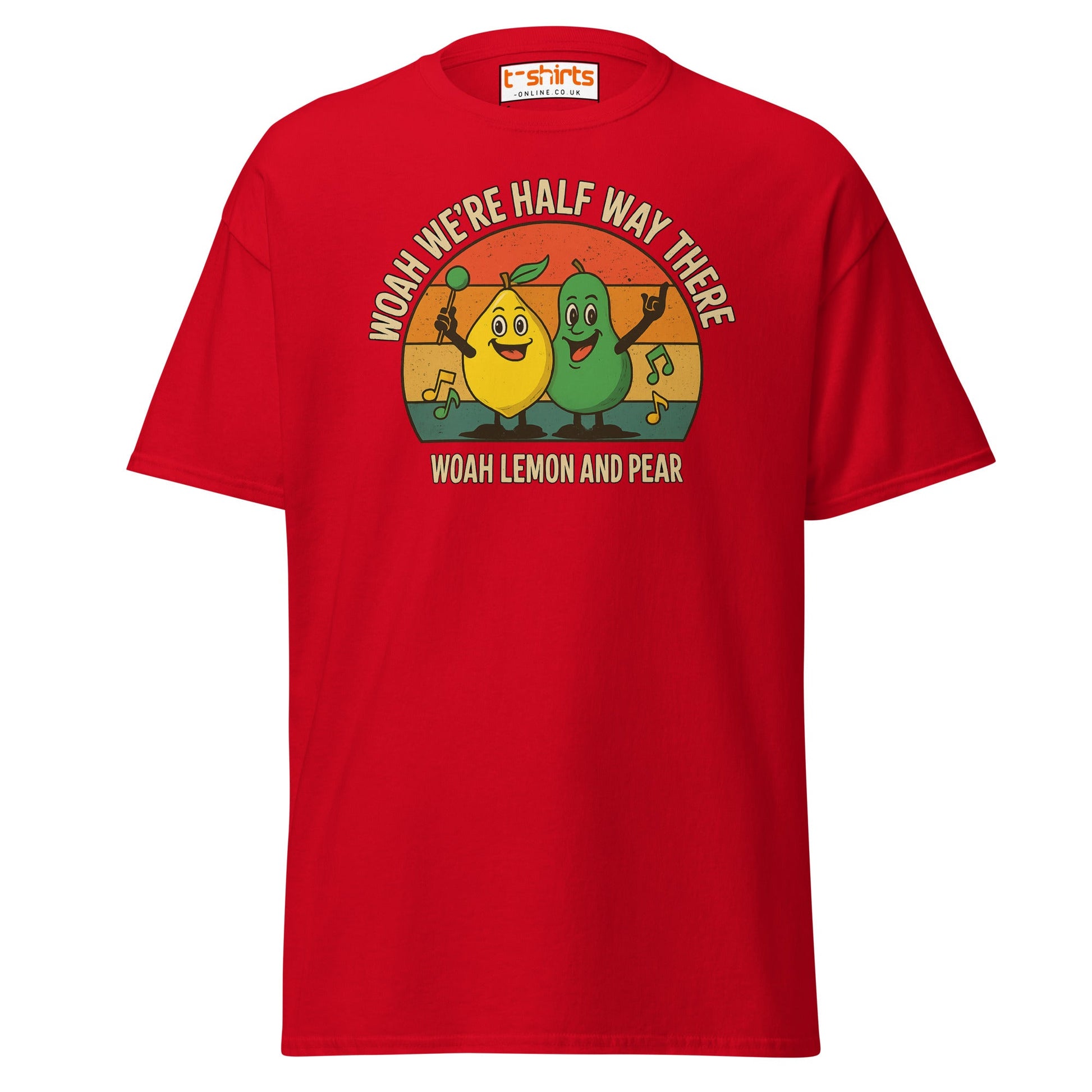 Lemon and Pear Funny Retro Singing T-Shirt - Red - T-Shirts Online