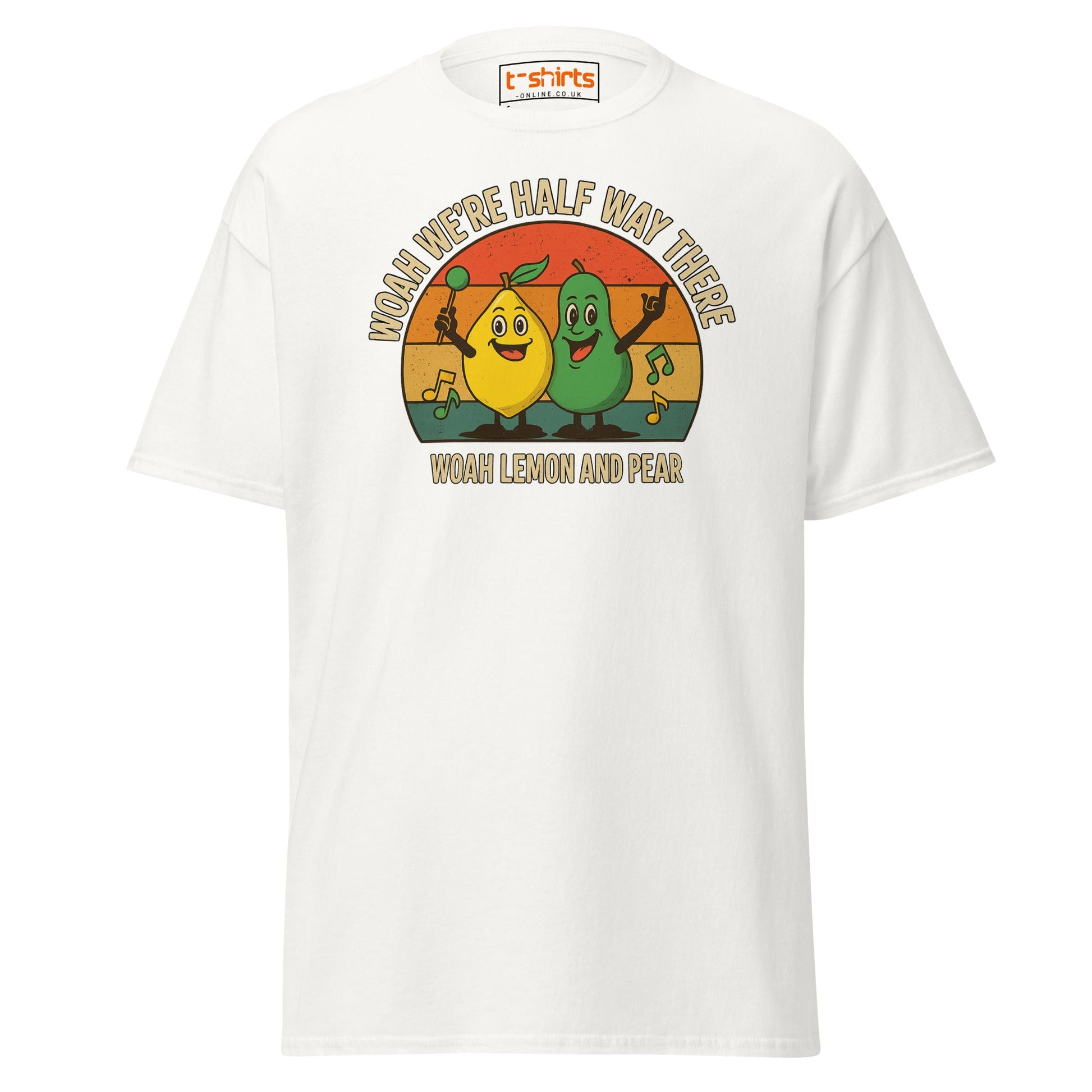 Lemon and Pear Funny Retro Singing T-Shirt - White - T-Shirts Online