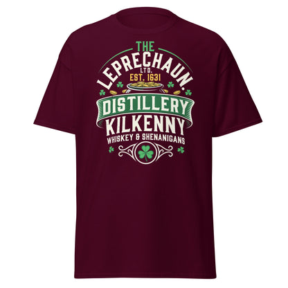 Leprechaun Distillery Kilkenny T-Shirt - Irish Whiskey Tee - Maroon - T-Shirts Online