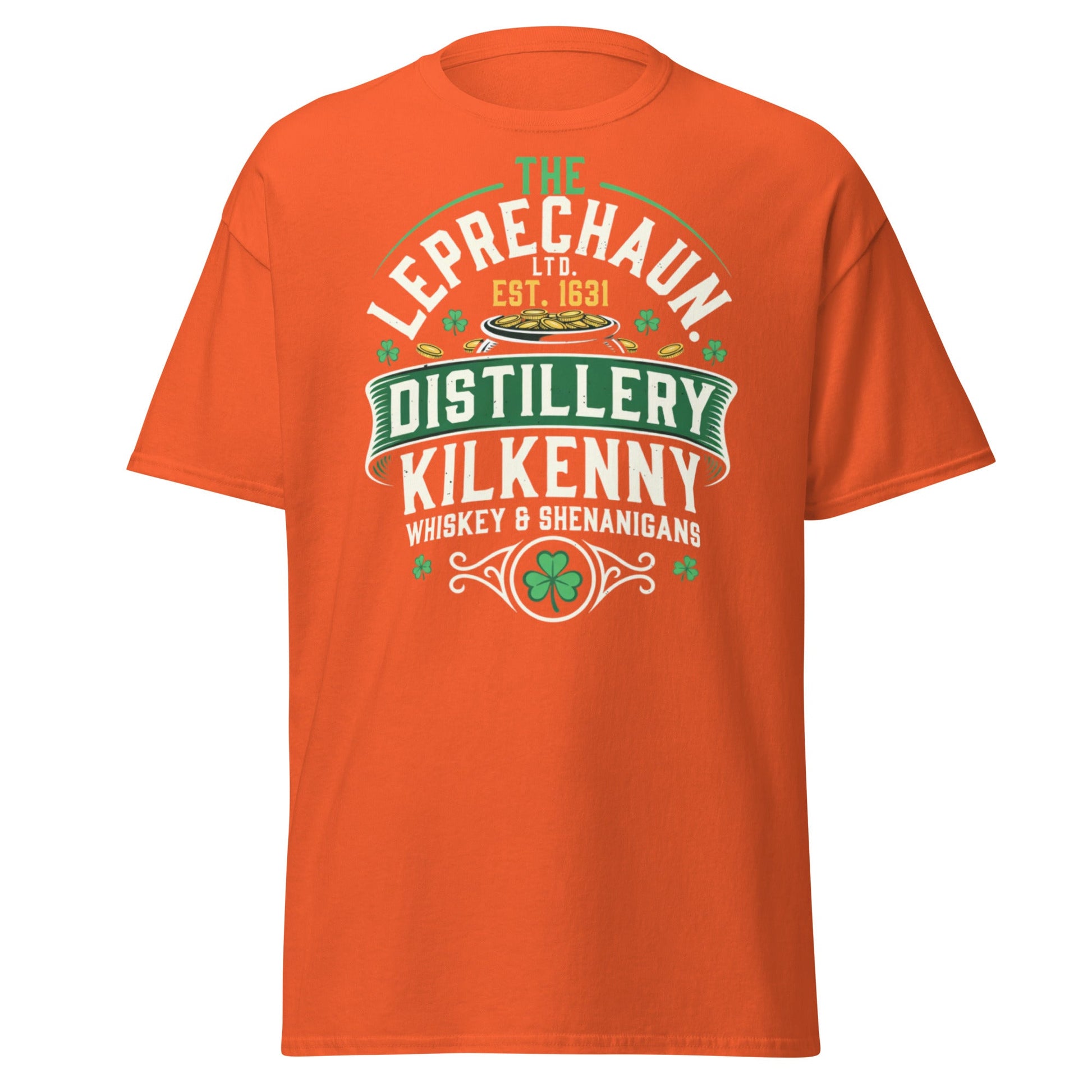 Leprechaun Distillery Kilkenny T-Shirt - Irish Whiskey Tee - Orange - T-Shirts Online