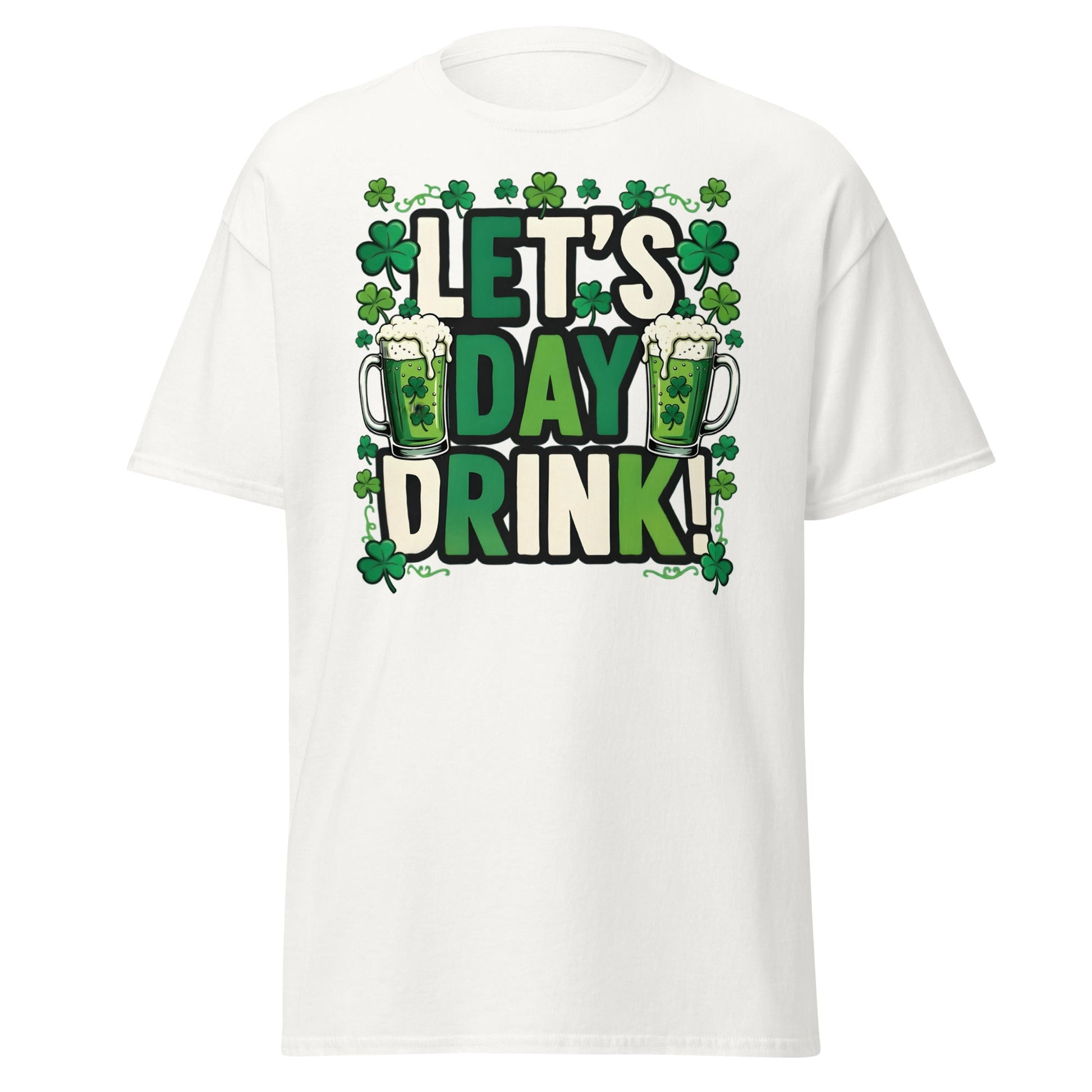 Let's Day Drink St. Patrick's Day T-Shirt - Green Beer Tee - White - T-Shirts Online