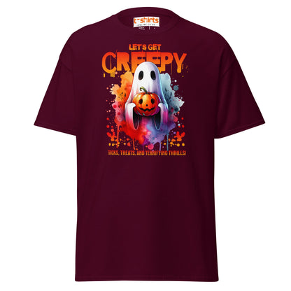 Let’s Get Creepy Halloween T-Shirt - Maroon - T-Shirts Online