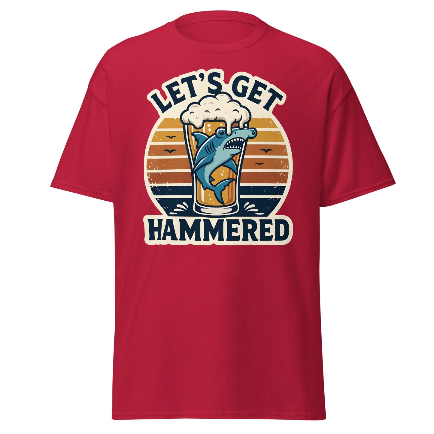 Let's Get Hammered Shark Beer T-Shirt – Funny Drinking Tee - Cardinal - T-Shirts Online