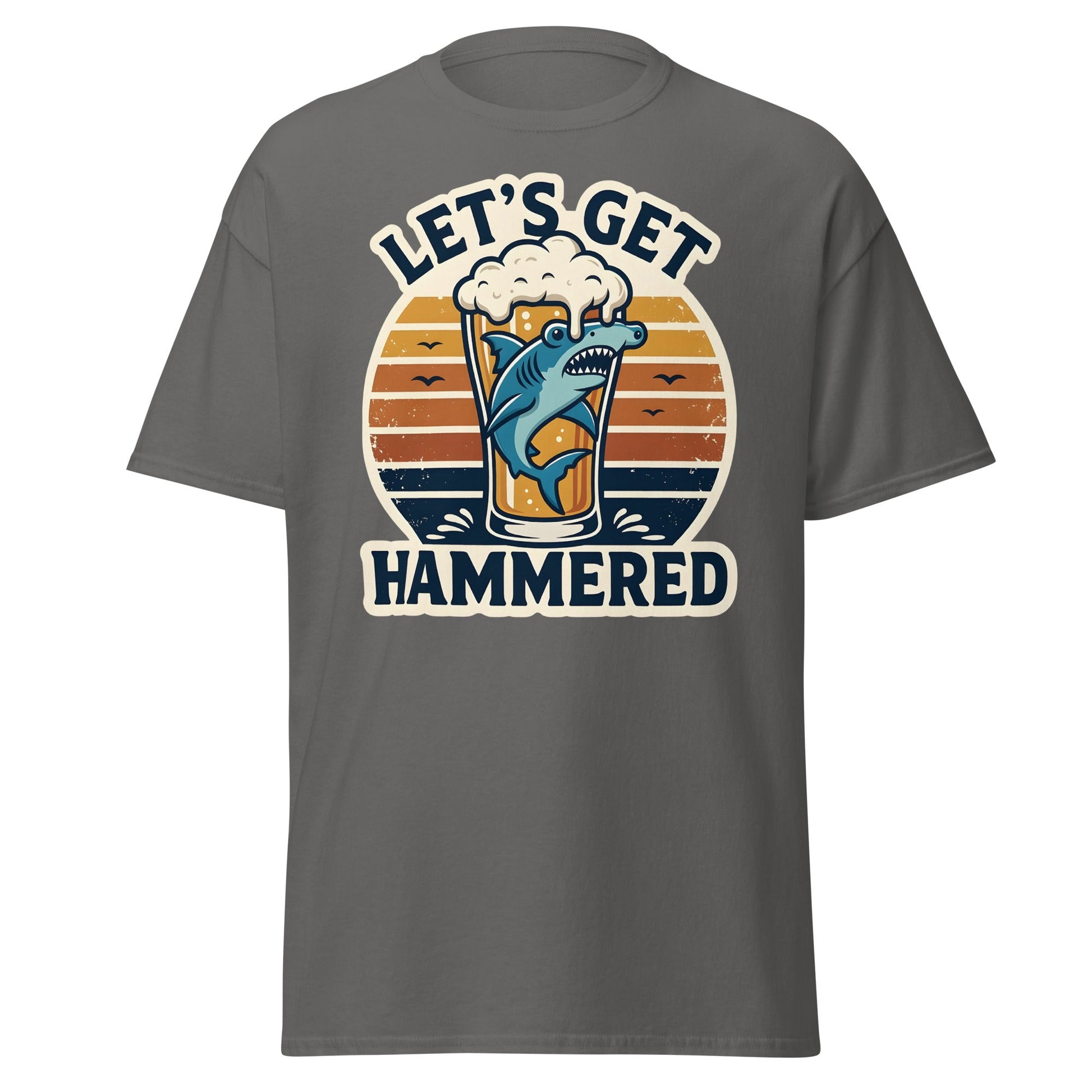 Let's Get Hammered Shark Beer T-Shirt – Funny Drinking Tee - Charcoal - T-Shirts Online