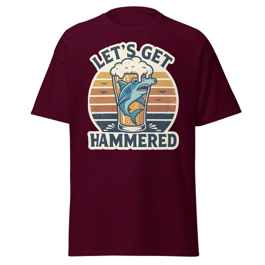Let's Get Hammered Shark Beer T-Shirt – Funny Drinking Tee - Maroon - T-Shirts Online