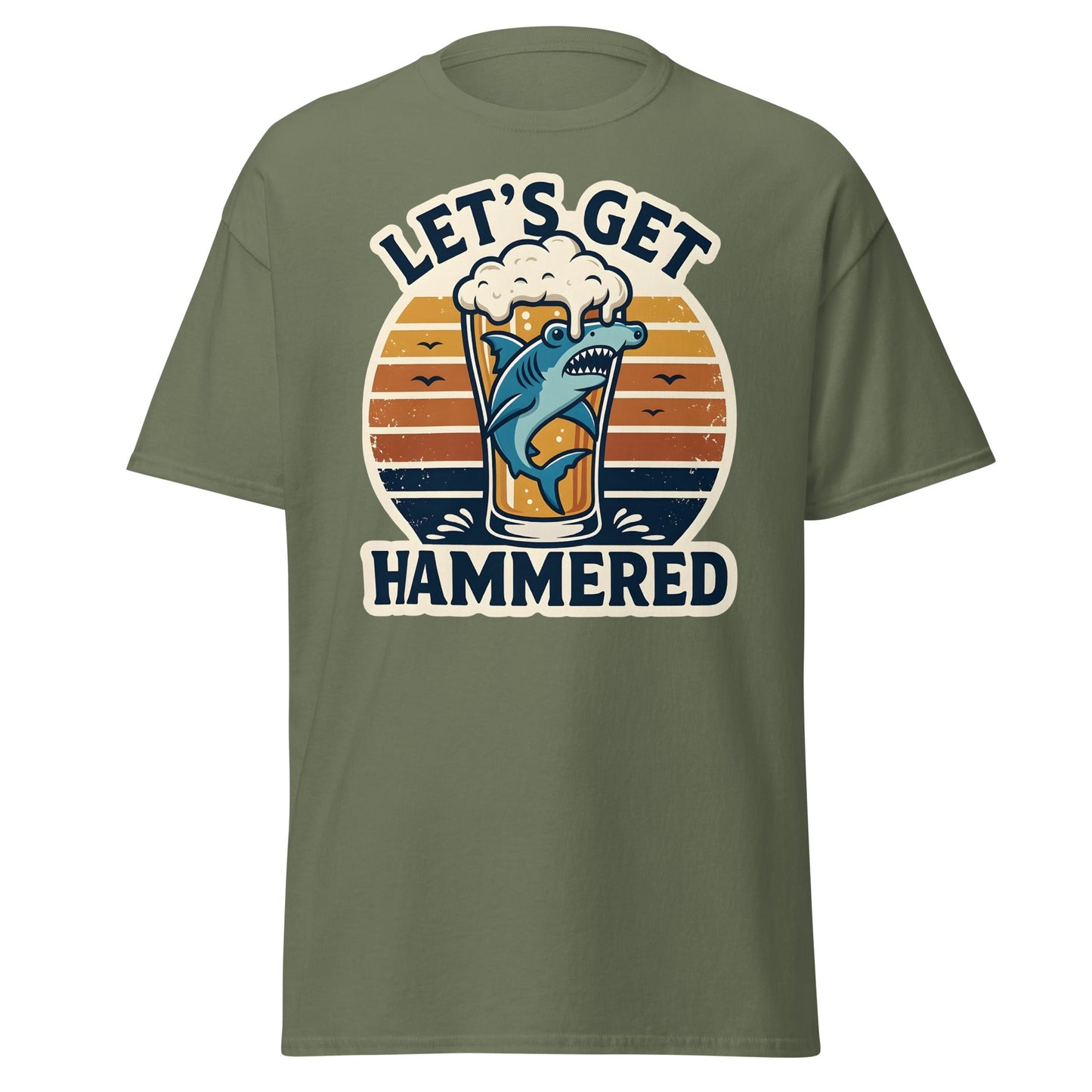 Let's Get Hammered Shark Beer T-Shirt – Funny Drinking Tee - Military Green - T-Shirts Online