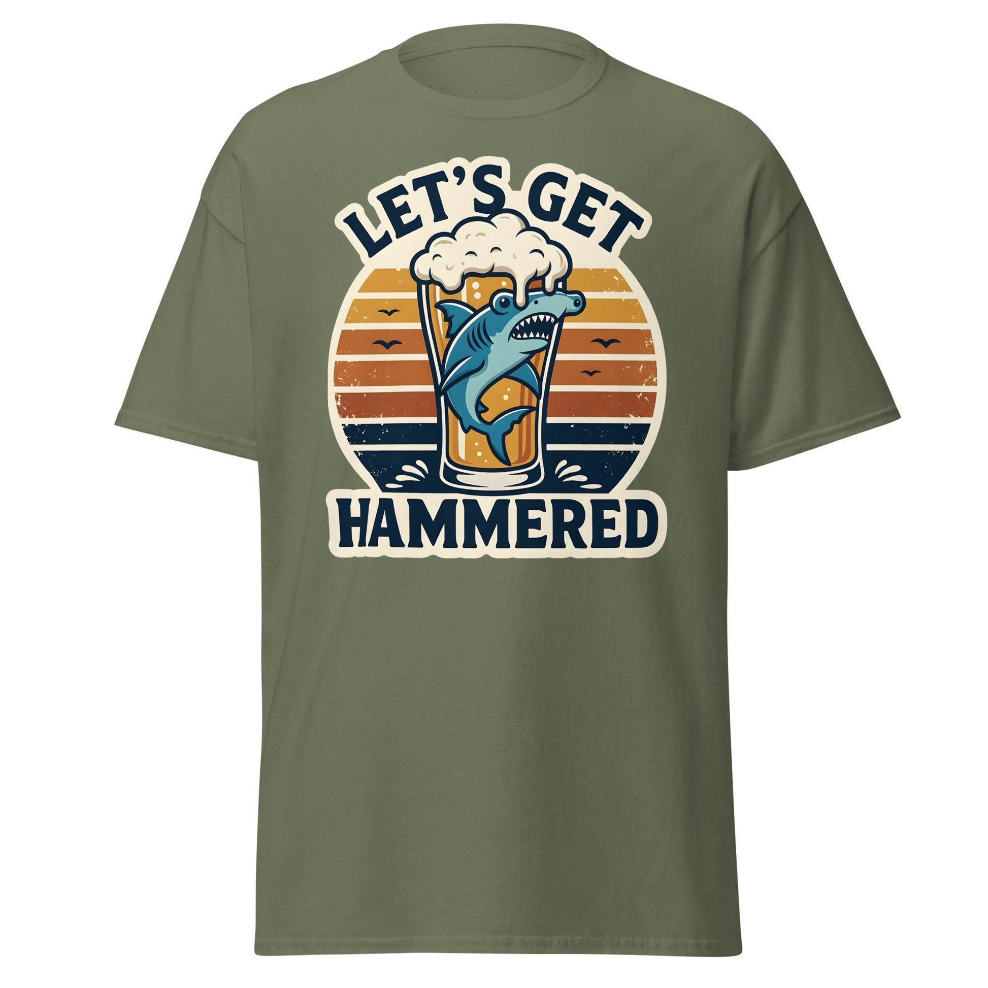 Let's Get Hammered Shark Beer T-Shirt – Funny Drinking Tee - Military Green - T-Shirts Online