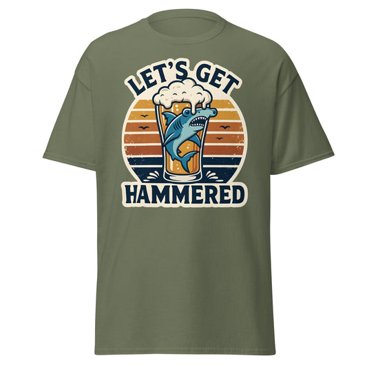 Let's Get Hammered Shark Beer T-Shirt – Funny Drinking Tee - Military Green - T-Shirts Online