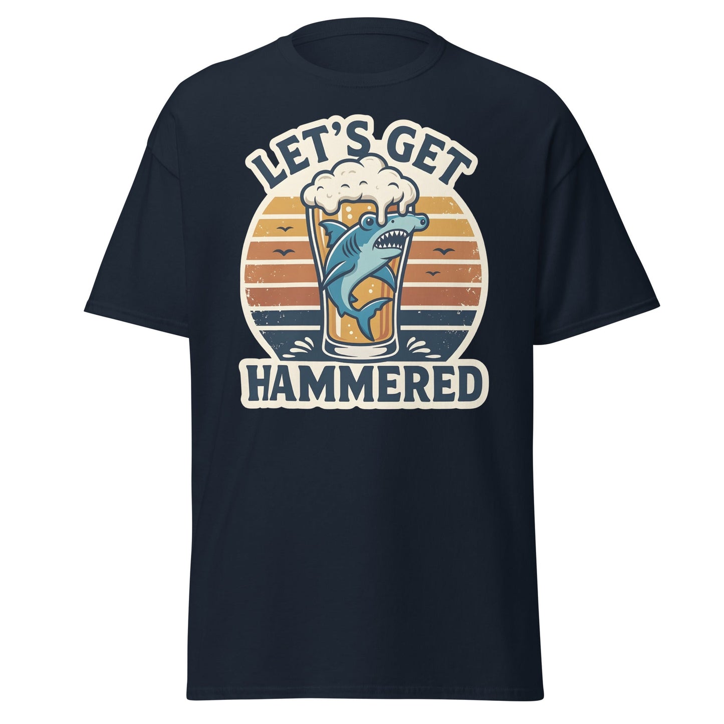 Let's Get Hammered Shark Beer T-Shirt – Funny Drinking Tee - Navy - T-Shirts Online