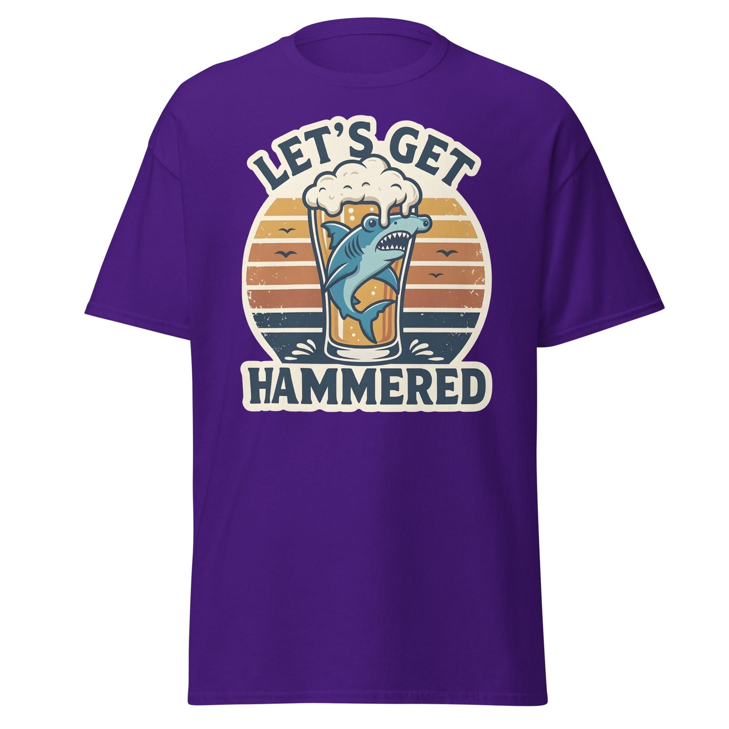 Let's Get Hammered Shark Beer T-Shirt – Funny Drinking Tee - Purple - T-Shirts Online