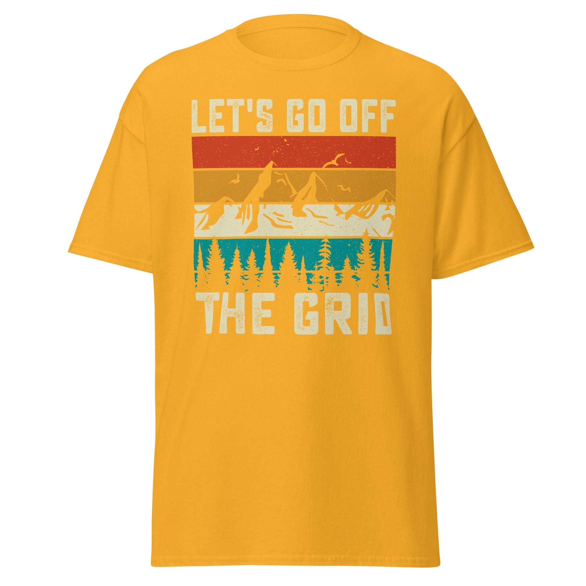 Lets Go Off Grid | Hiking T-Shirt - Gold - T-Shirts Online