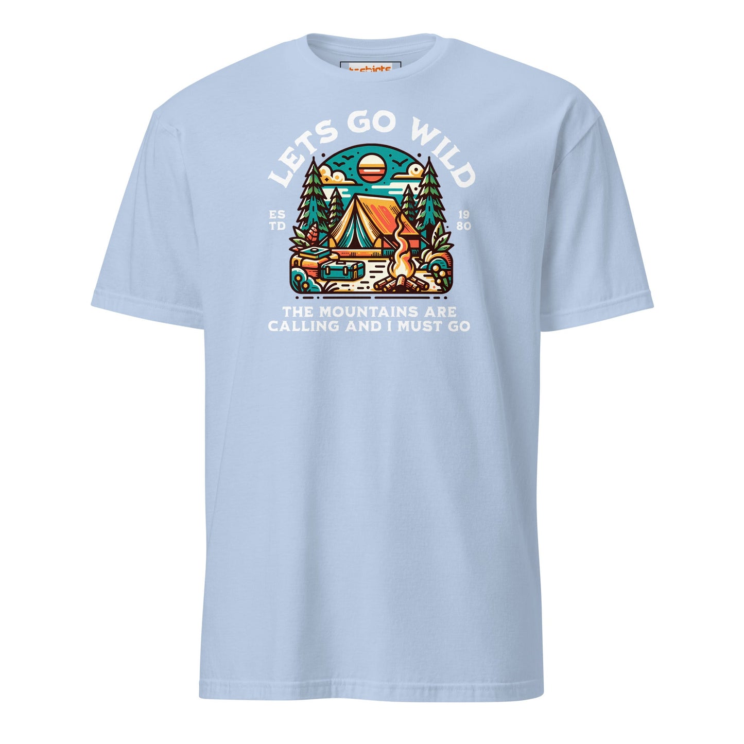 Let's Go Wild T-Shirt - Outdoor Mountain Tee - Light Blue - T-Shirts Online