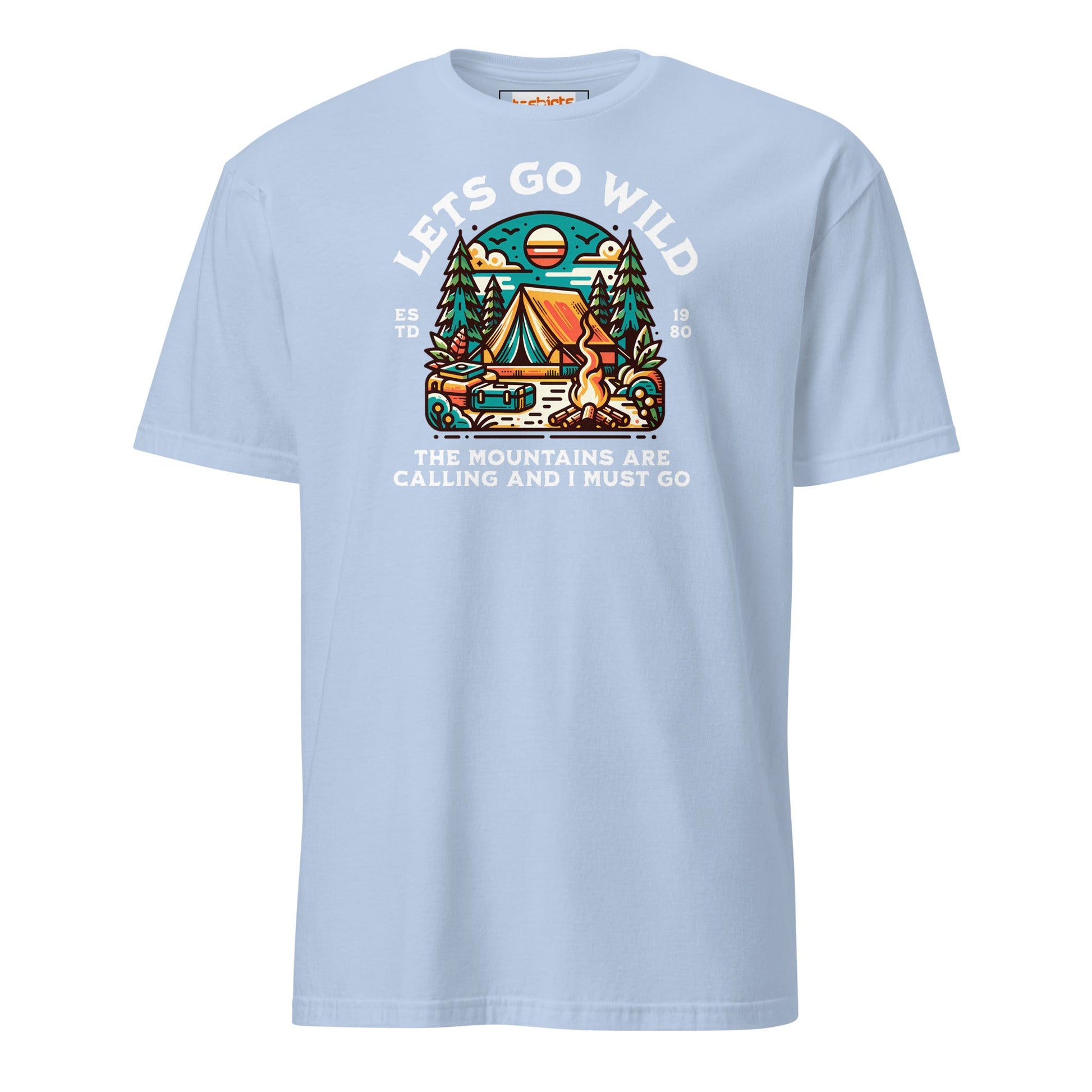 Let's Go Wild T-Shirt - Outdoor Mountain Tee - Light Blue - T-Shirts Online