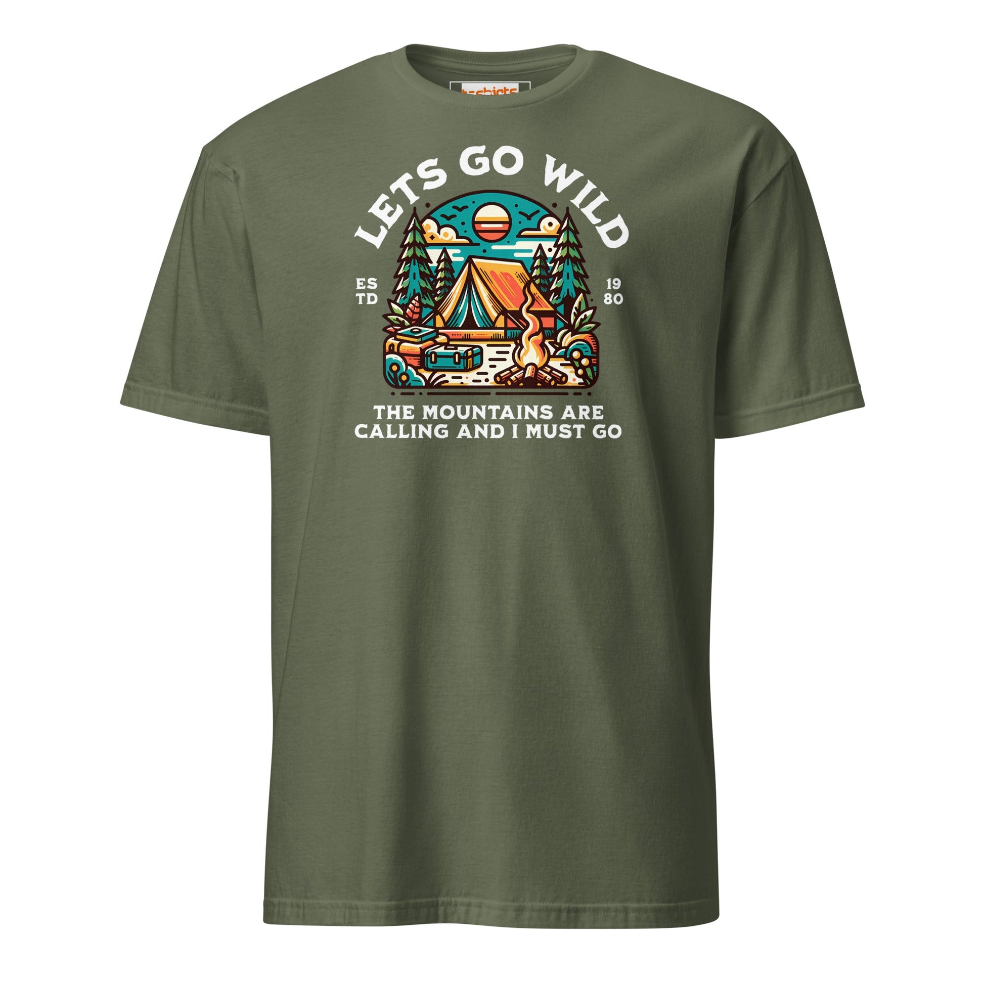 Let's Go Wild T-Shirt - Outdoor Mountain Tee - Military Green - T-Shirts Online