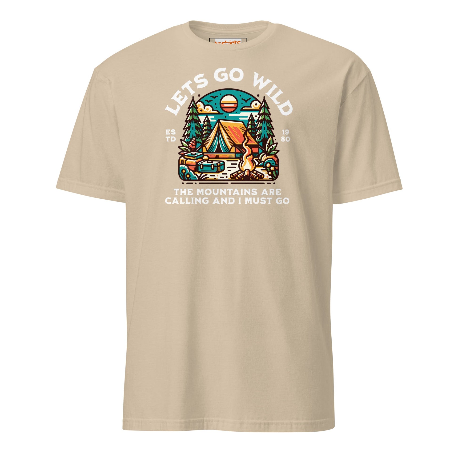 Let's Go Wild T-Shirt - Outdoor Mountain Tee - Sand - T-Shirts Online