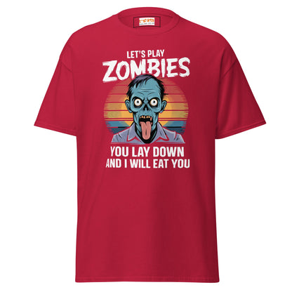 Lets Play Zombies T-Shirt | Zombie Tee - Cardinal - T-Shirts Online