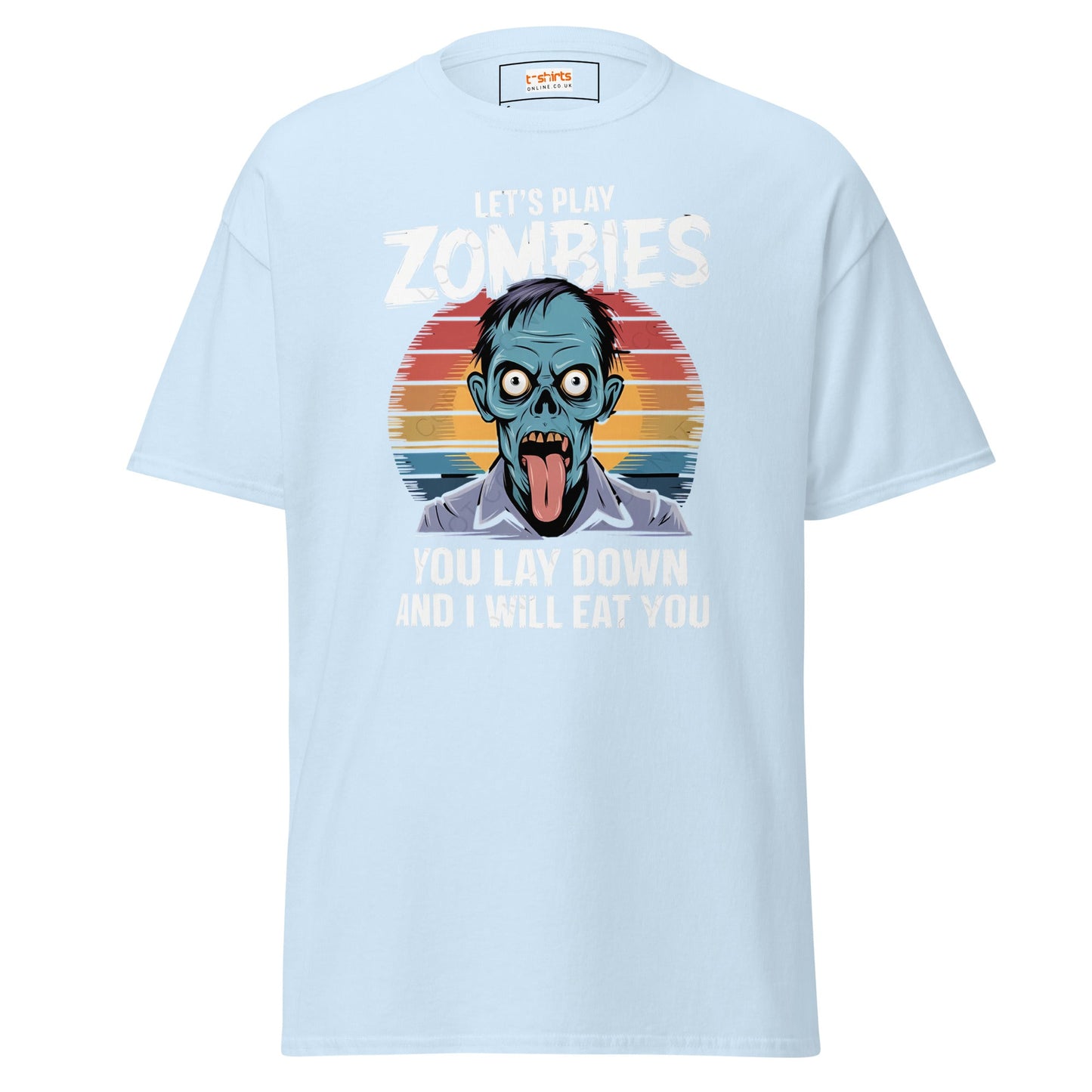 Lets Play Zombies T-Shirt | Zombie Tee - Light Blue - T-Shirts Online