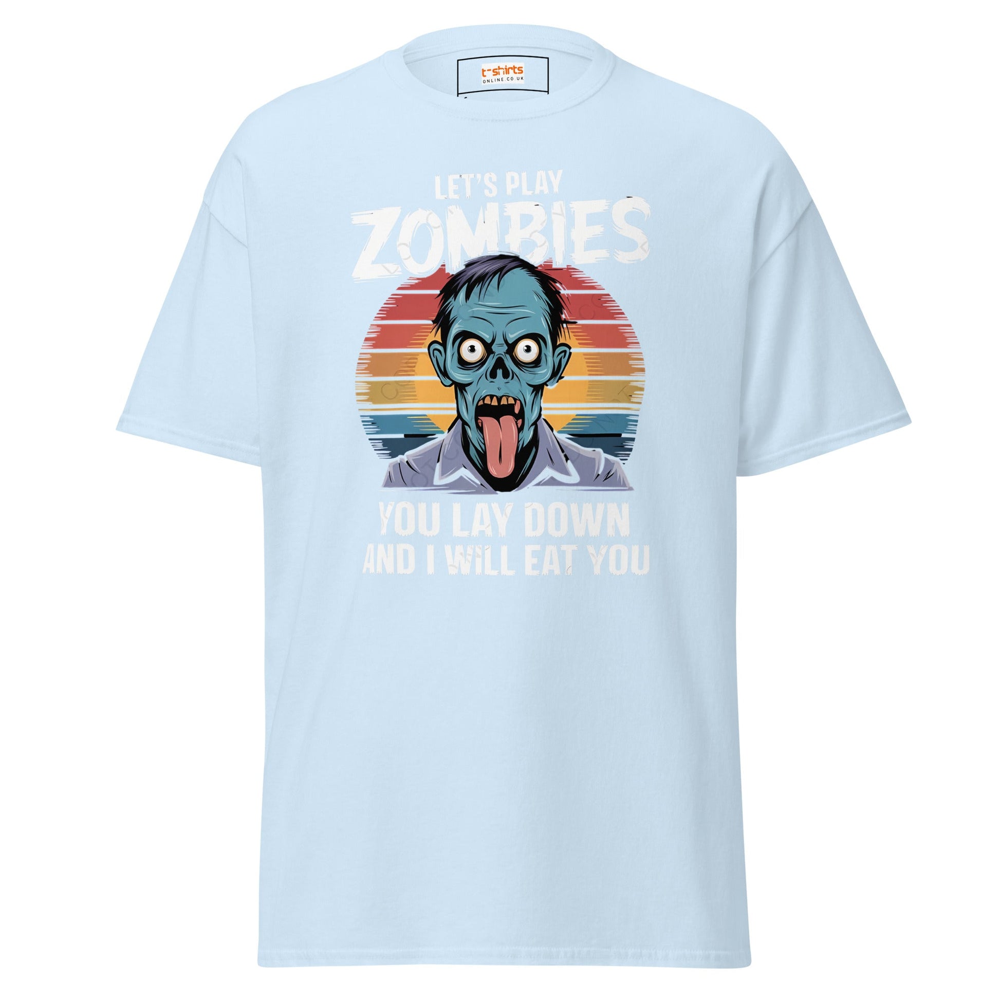 Lets Play Zombies T-Shirt | Zombie Tee - Light Blue - T-Shirts Online