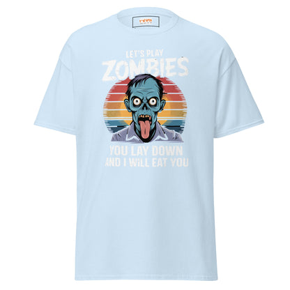 Lets Play Zombies T-Shirt | Zombie Tee - Light Blue - T-Shirts Online