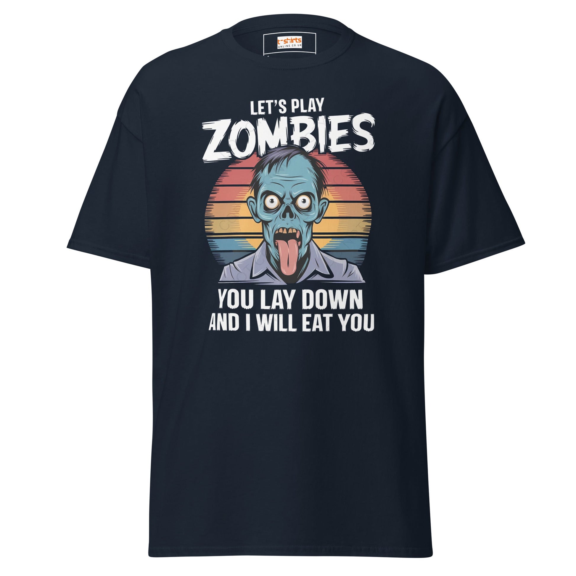 Lets Play Zombies T-Shirt | Zombie Tee - Navy - T-Shirts Online