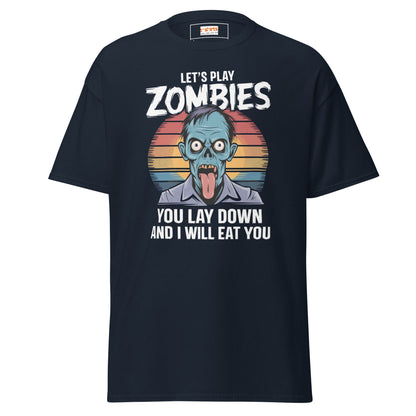 Lets Play Zombies T-Shirt | Zombie Tee - Navy - T-Shirts Online