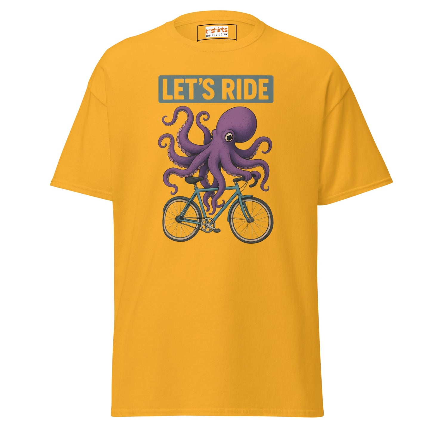 Let’s Ride Octopus T-Shirt – Funny Cycling Tee - Gold - T-Shirts Online
