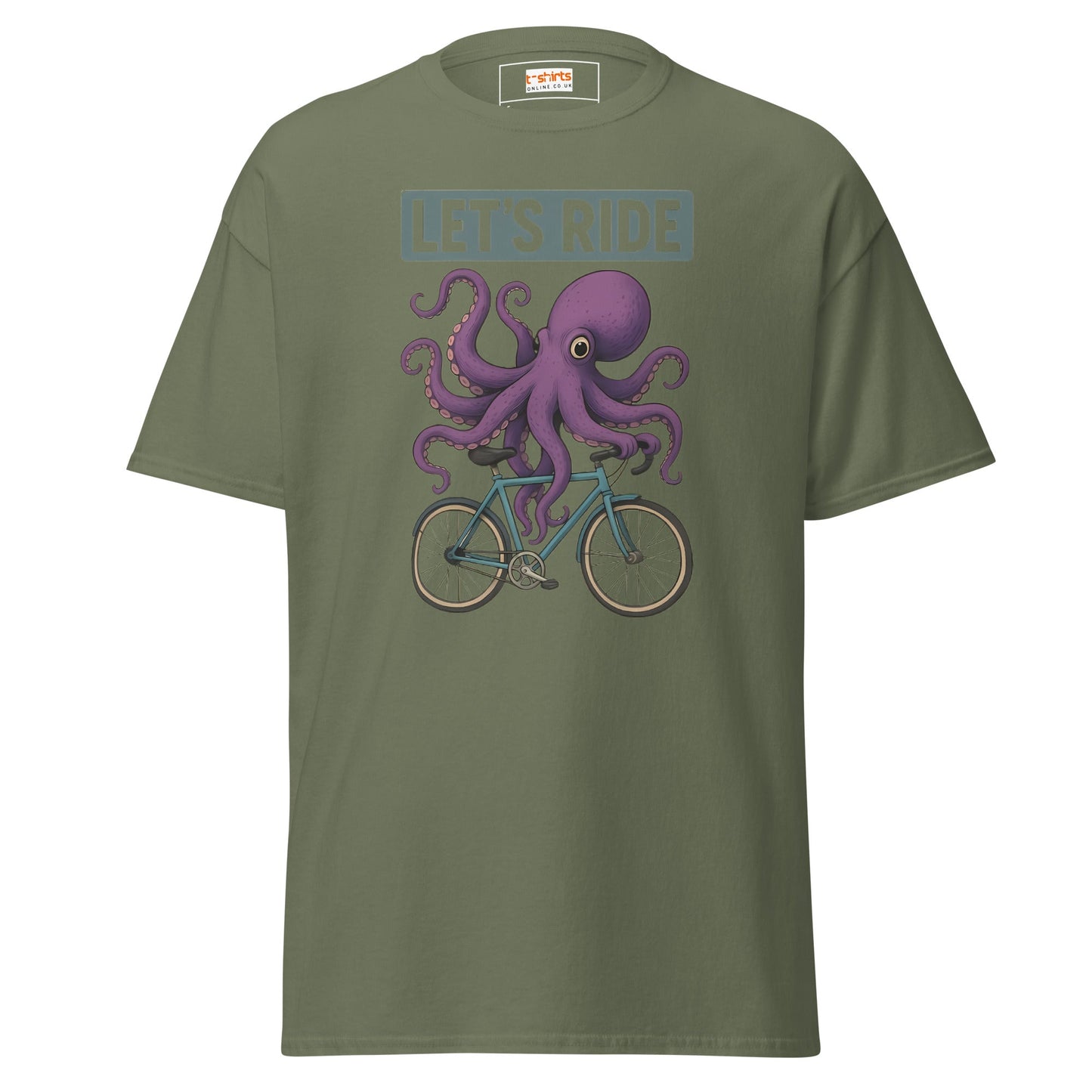 Let’s Ride Octopus T-Shirt – Funny Cycling Tee - Military Green - T-Shirts Online