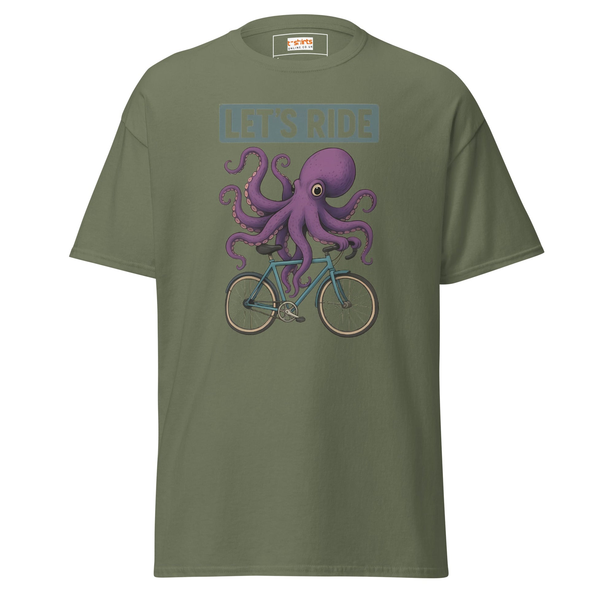 Let’s Ride Octopus T-Shirt – Funny Cycling Tee - Military Green - T-Shirts Online
