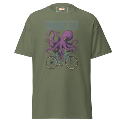 Let’s Ride Octopus T-Shirt – Funny Cycling Tee - Military Green - T-Shirts Online