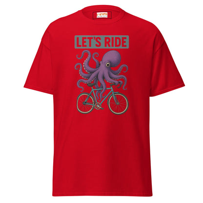 Let’s Ride Octopus T-Shirt – Funny Cycling Tee - Red - T-Shirts Online
