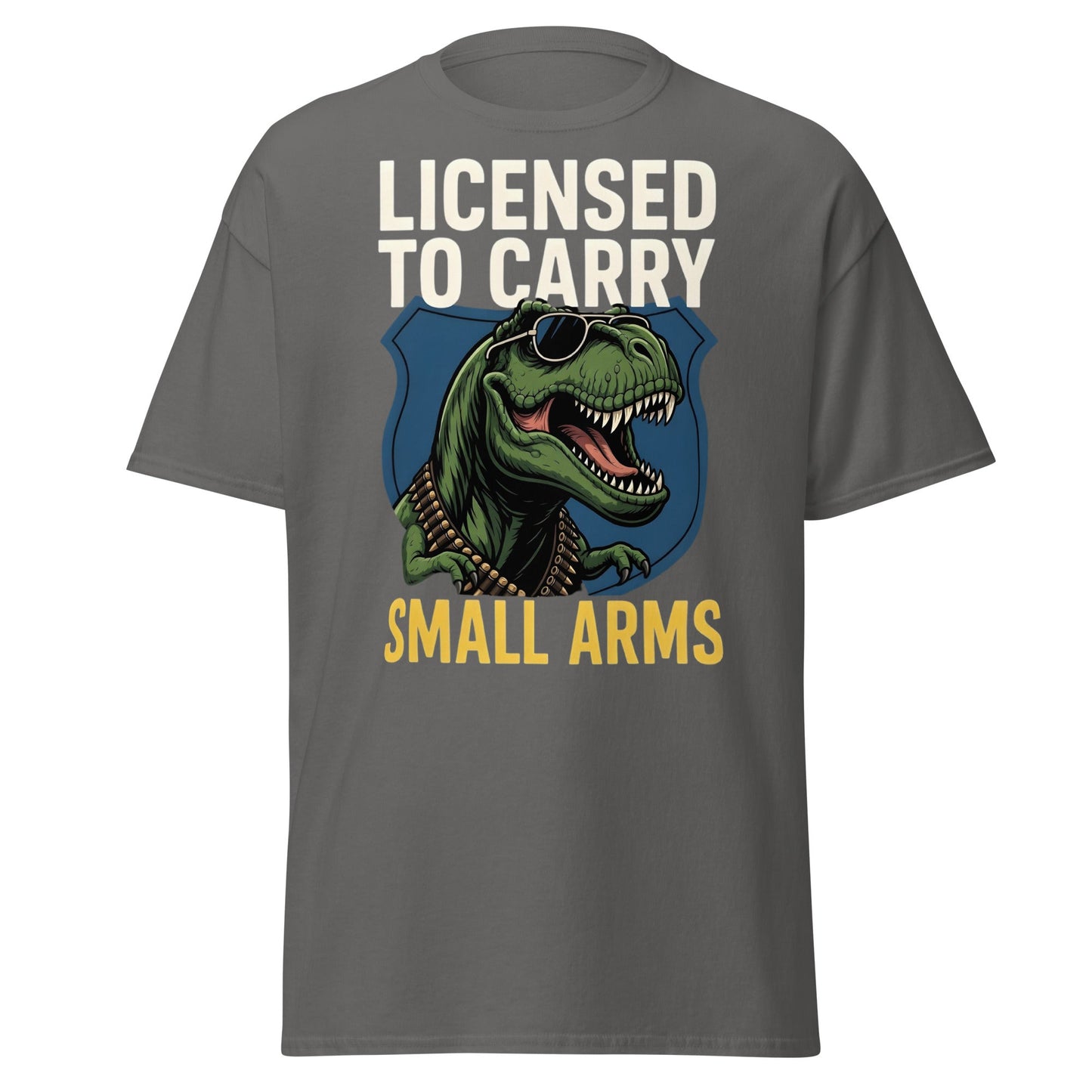 Licensed to Carry Small Arms T-Shirt | Funny T - Rex Tee - Charcoal - T-Shirts Online