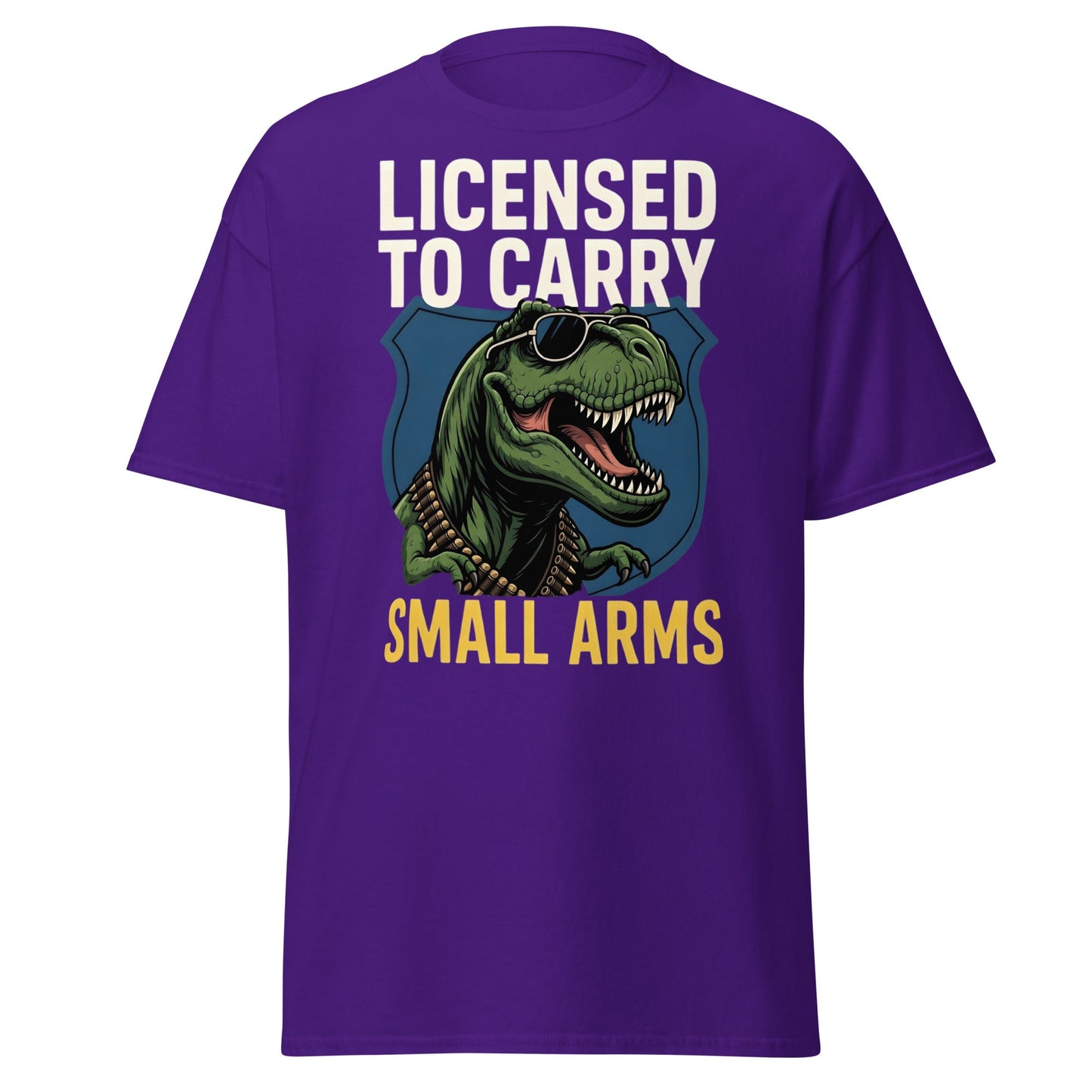 Licensed to Carry Small Arms T-Shirt | Funny T - Rex Tee - Purple - T-Shirts Online