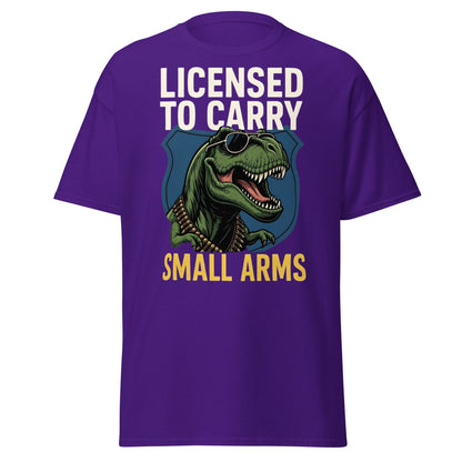 Licensed to Carry Small Arms T-Shirt | Funny T - Rex Tee - Purple - T-Shirts Online